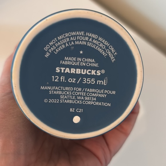 Starbucks 2022 Blue Spring Floral Matte Ceramic Tumbler 12oz with lid - Picture 8 of 10